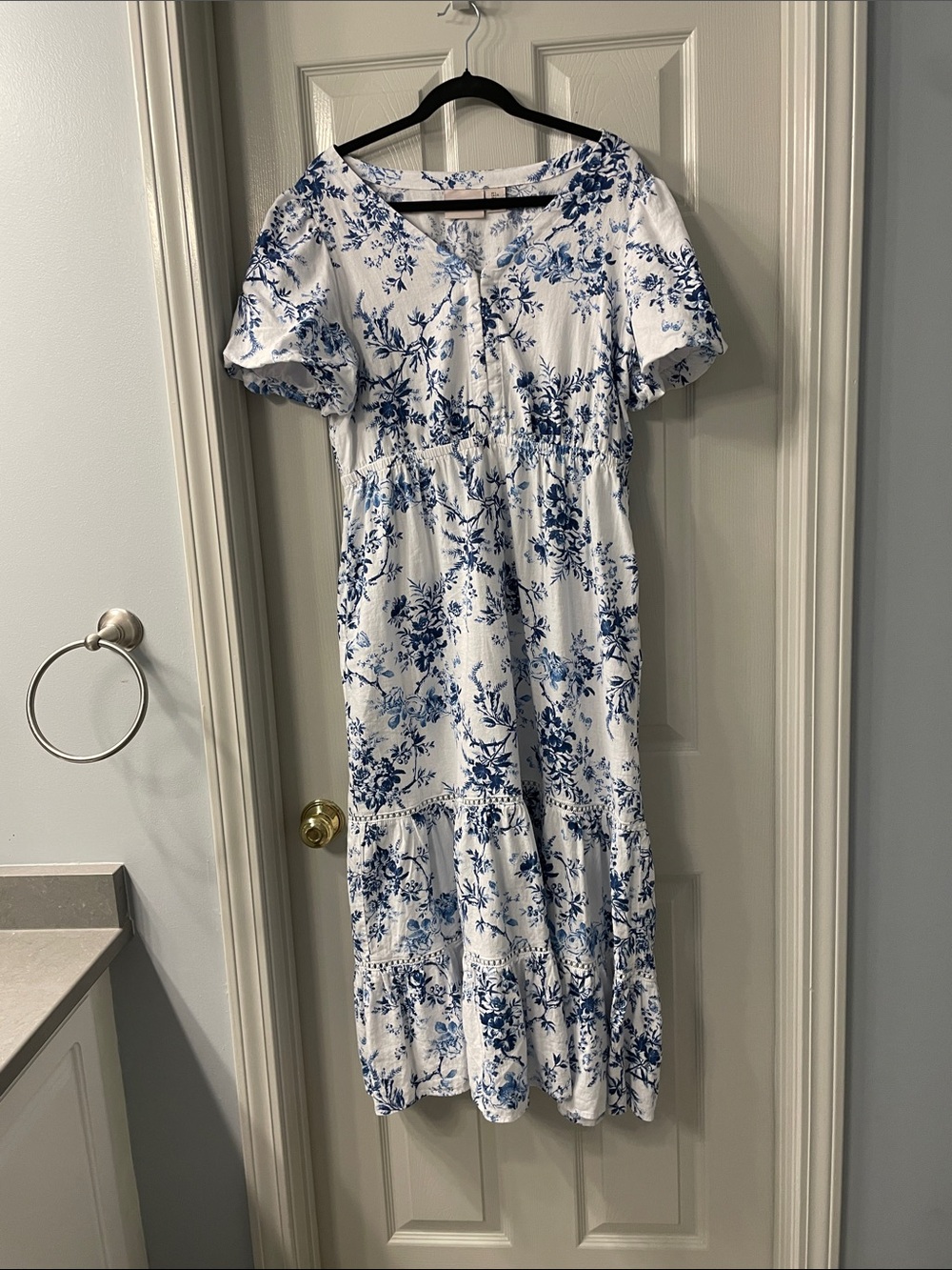 Laura Ashley White Dress with Blue Floral Print